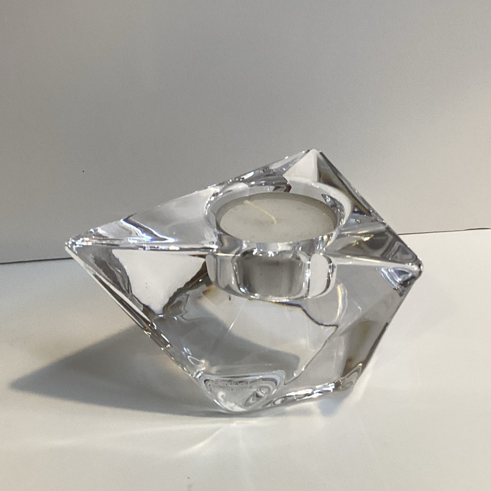 Orrefors Sweden Crystal Asymmetrical Heavy Votive Candle Holder